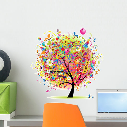Happy Holiday Funny Tree With Balloons Wall Decal