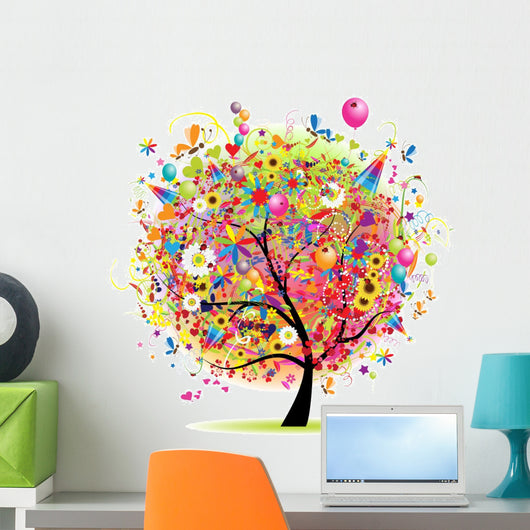 Happy Holiday Funny Tree With Balloons Wall Decal