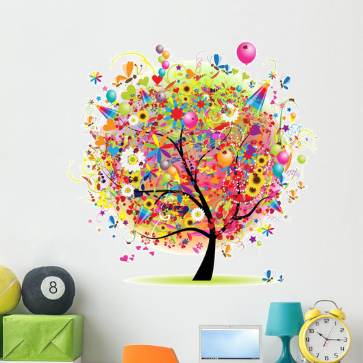 Happy Holiday Funny Tree With Balloons Wall Decal