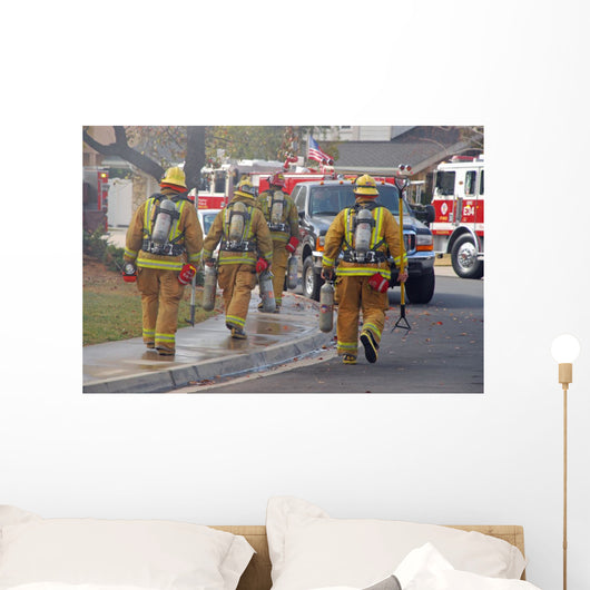 fire fighters heading to a fire Wall Mural