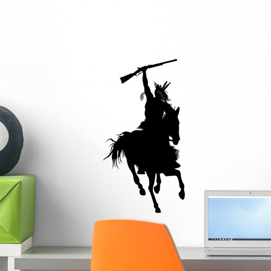 silhouette of indian warrior on a horse with a weapon Wall Decal