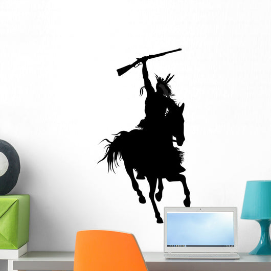 silhouette of indian warrior on a horse with a weapon Wall Decal