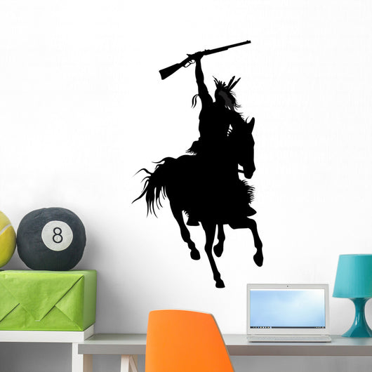 silhouette of indian warrior on a horse with a weapon Wall Decal