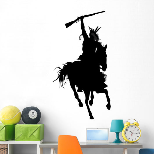 silhouette of indian warrior on a horse with a weapon Wall Decal