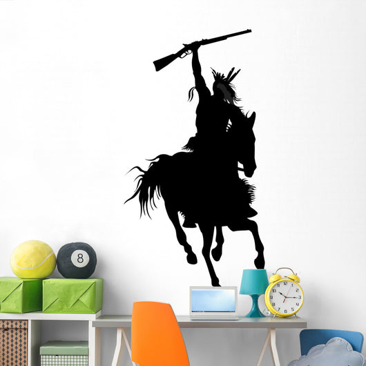 silhouette of indian warrior on a horse with a weapon Wall Decal