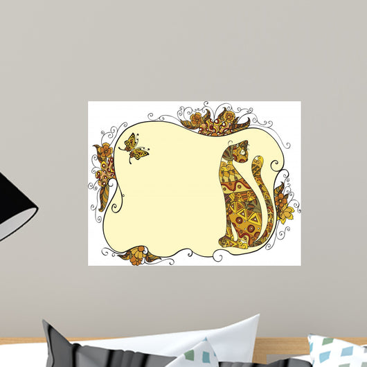 Cat and Floral Frame Wall Mural