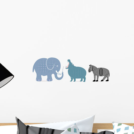 Elephant Hippopotamus Zebra Wall Mural