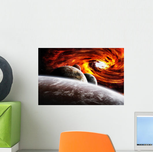 Fantasy space planets illustration with nebula Wall Mural