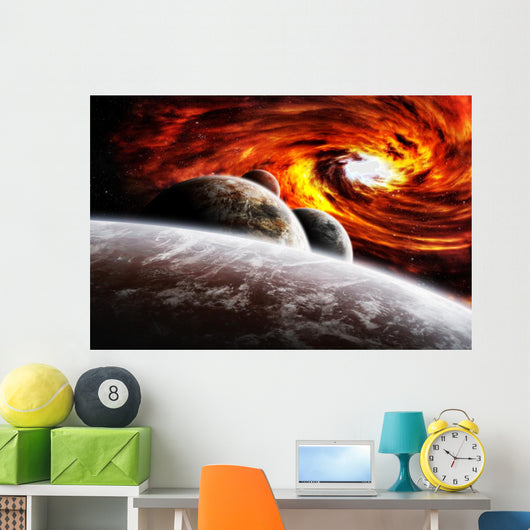 Fantasy space planets illustration with nebula Wall Mural