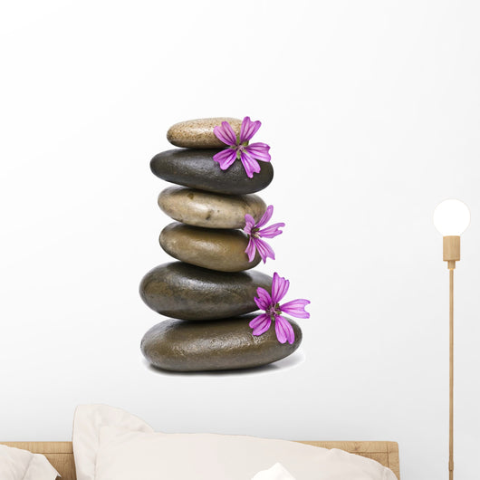 Zen Spa Stack of Stones with Purple Flowers Wall Decal