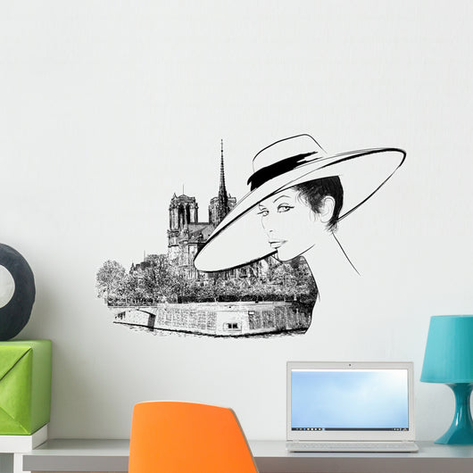 Woman nearby Notre Dame in Paris Wall Decal