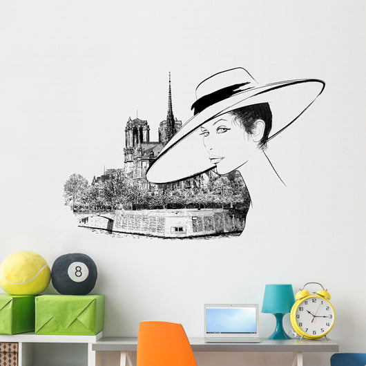 Woman nearby Notre Dame in Paris Wall Decal