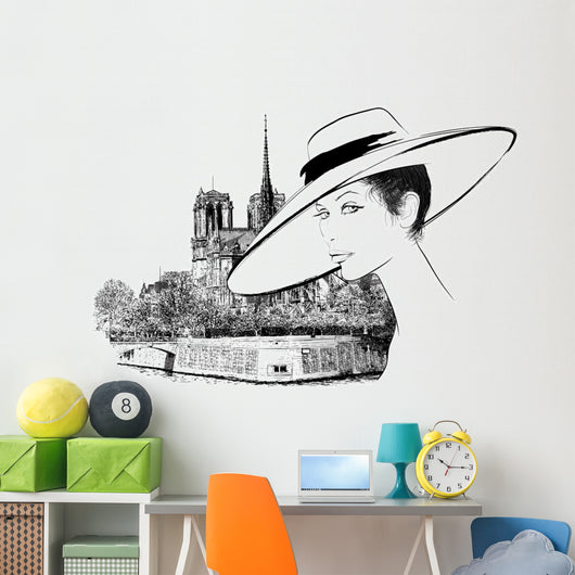 Woman nearby Notre Dame in Paris Wall Decal