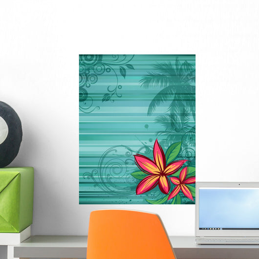 Frangipani Tropical Flowers on Striped Background Wall Mural