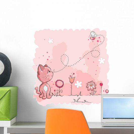 Kitty and Butterfly Wall Decal