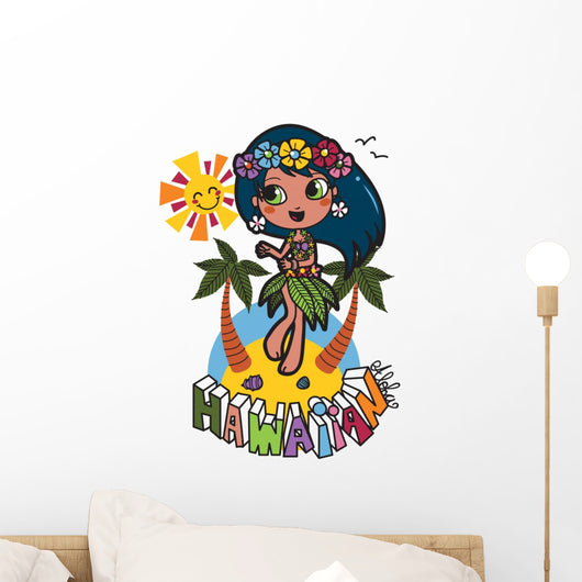 Hawaiian Aloha girl enjoy tropical party dancing Wall Decal