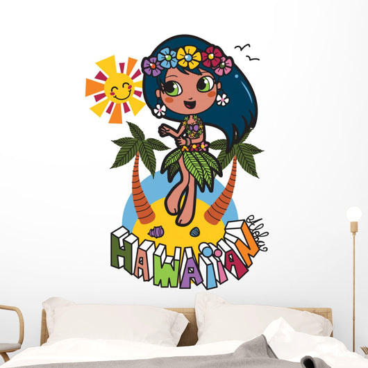 Hawaiian Aloha girl enjoy tropical party dancing Wall Decal