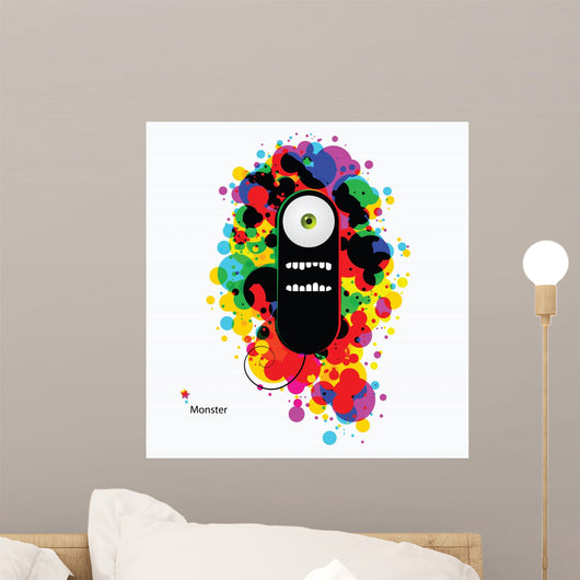 Black cartoon monster on abstract asid background Wall Decal