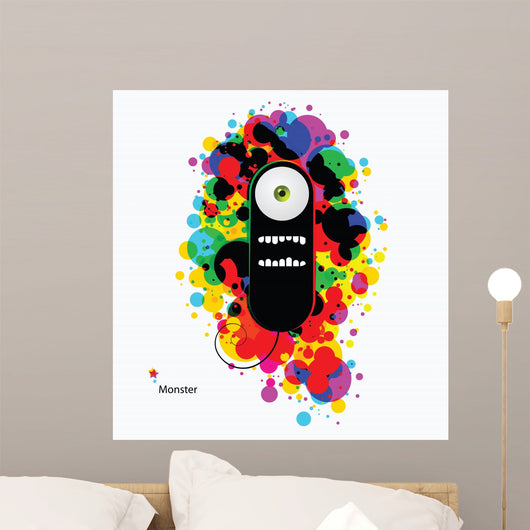 Black cartoon monster on abstract asid background Wall Decal
