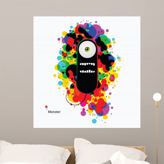 Black cartoon monster on abstract asid background Wall Decal