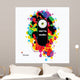 Black cartoon monster on abstract asid background Wall Decal
