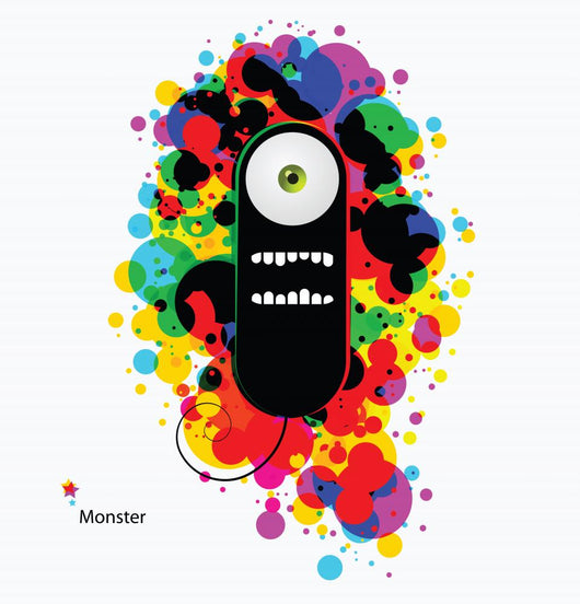 Black cartoon monster on abstract asid background Wall Decal