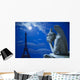 Notre Dame Chimera and Eiffel tower under the moon of Paris Wall Mural