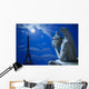 Notre Dame Chimera and Eiffel tower under the moon of Paris Wall Mural