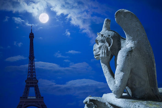 Notre Dame Chimera and Eiffel tower under the moon of Paris Wall Mural