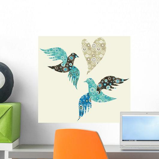 Two doves and a heart Wall Mural