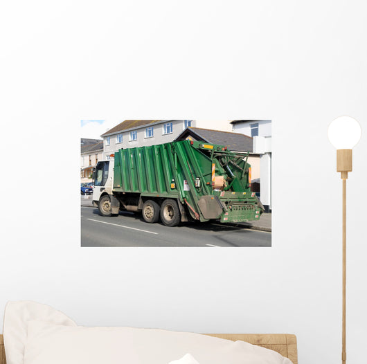 Green Rubbish Truck with Boxes in the Back Wall Mural