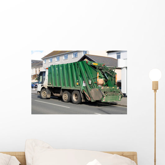 Green Rubbish Truck with Boxes in the Back Wall Mural