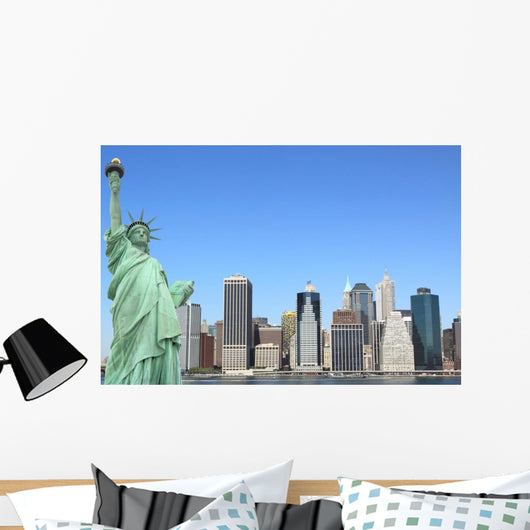 The Statue of Liberty and Manhattan skyline, New York City Wall Mural