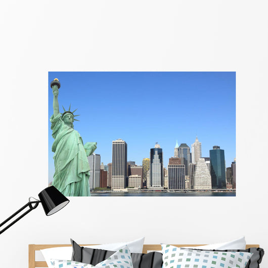 The Statue of Liberty and Manhattan skyline, New York City Wall Mural