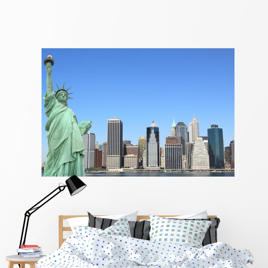 The Statue of Liberty and Manhattan skyline, New York City Wall Mural