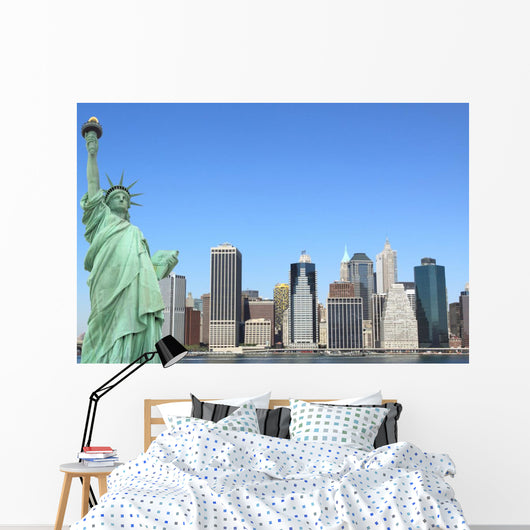 The Statue of Liberty and Manhattan skyline, New York City Wall Mural