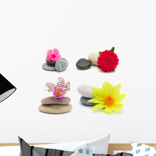Flowers and stones, isolated on white. Wall Decal