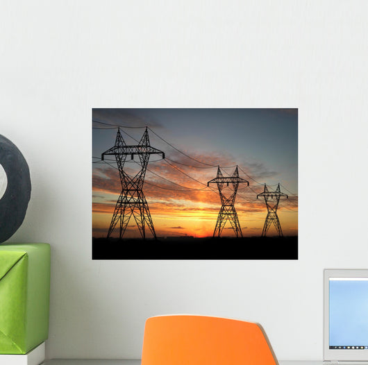 Electric Powerlines over Sunrise Wall Mural