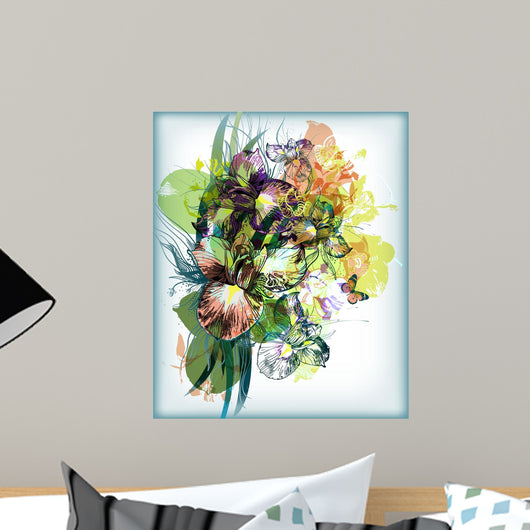 Bouquet Colored Hand-drawn Irises Wall Mural
