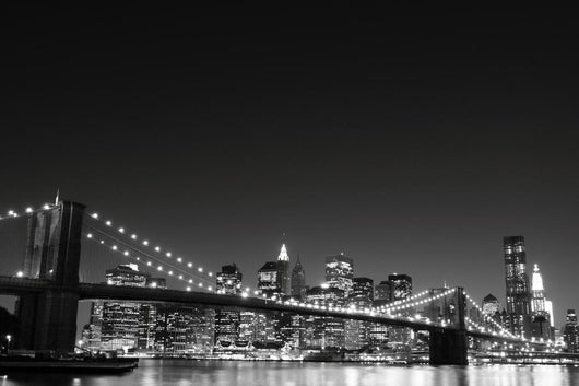 Brooklyn Bridge and Manhattan Skyline At Night, New York City Wall Mural