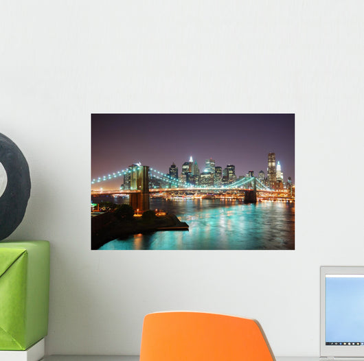 New York City Skyline at Night Wall Mural