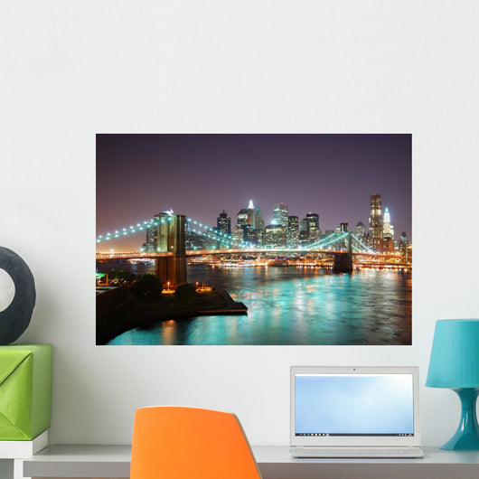 New York City Skyline at Night Wall Mural