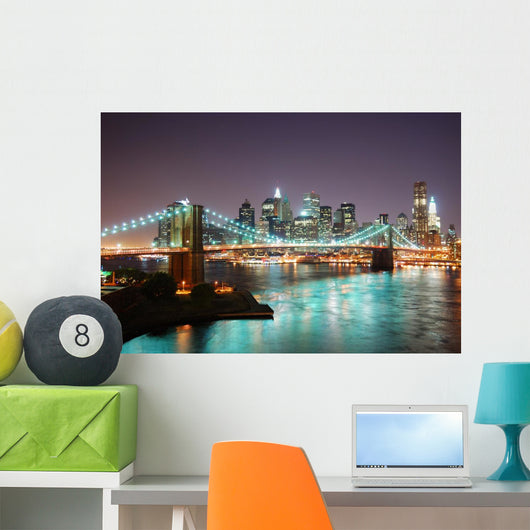New York City Skyline at Night Wall Mural