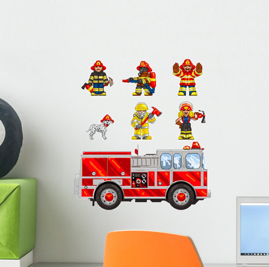 Pixel Fire Fighters Wall Decal