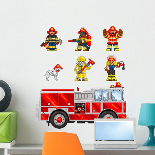Pixel Fire Fighters Wall Decal