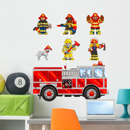 Pixel Fire Fighters Wall Decal