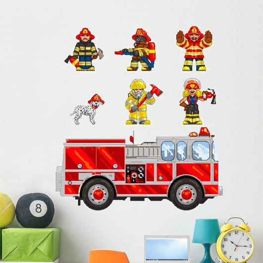 Pixel Fire Fighters Wall Decal