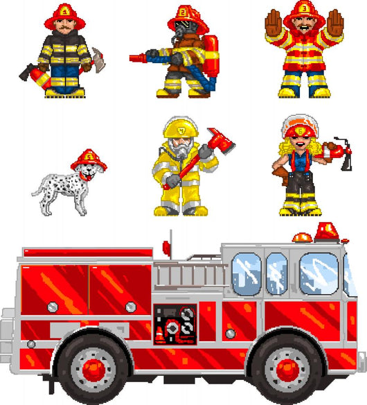 Pixel Fire Fighters Wall Decal