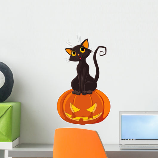 Halloween Cat on pumpkin Wall Decal
