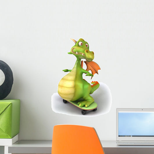 Green Dragon and Skateboard Wall Decal